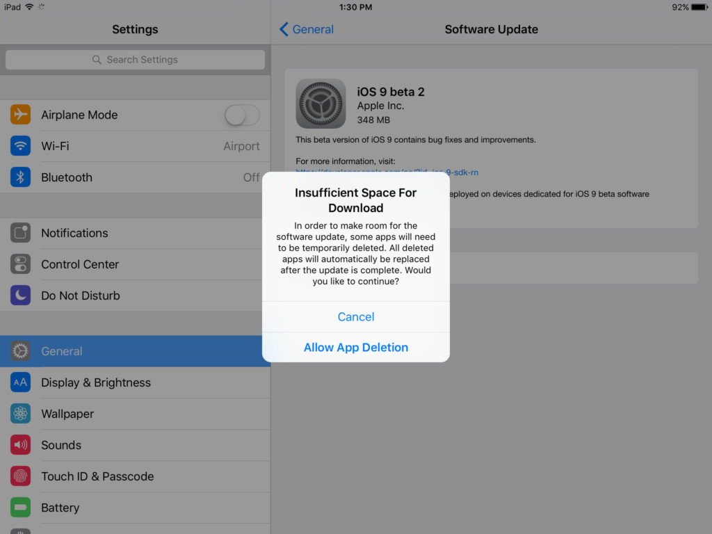iOS 9 insufficient space