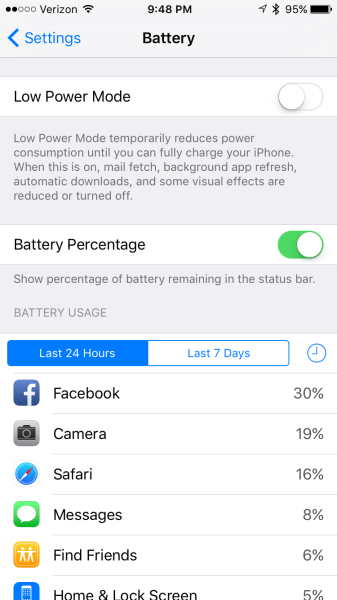 iOS Battery settings